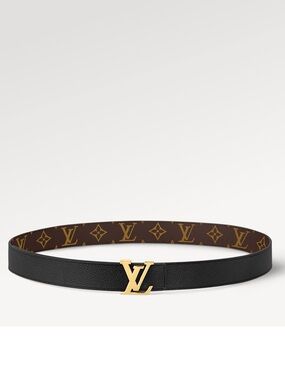 Louis Vuitton Reversible Black & Monogram Belt with Gold LV Buckle 30 MM